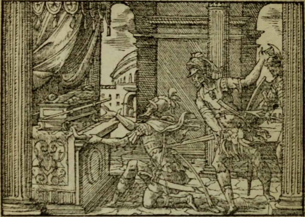 An illustration from Qvadrins historiqves de la Bible, 1558, leaf 173