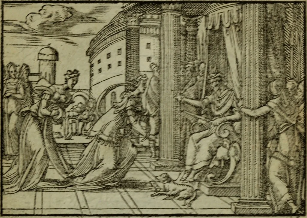 An illustration from Qvadrins historiqves de la Bible, 1558, leaf 174