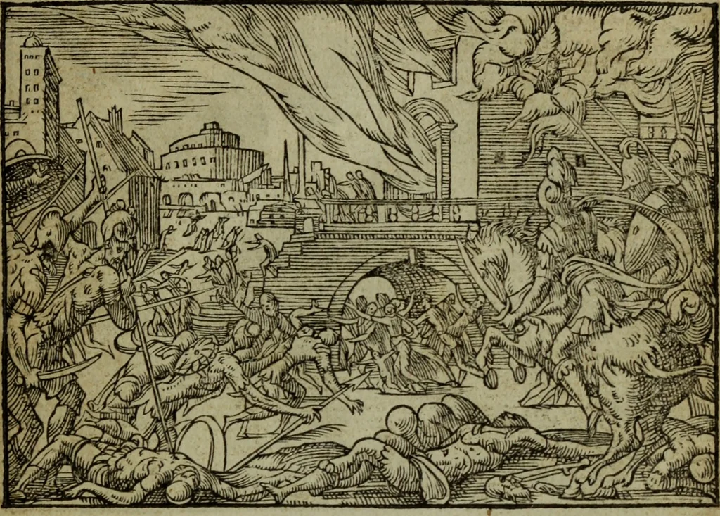 An illustration from Qvadrins historiqves de la Bible, 1558, leaf 176