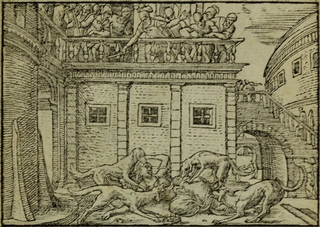 An illustration from Qvadrins historiqves de la Bible, 1558, leaf 182