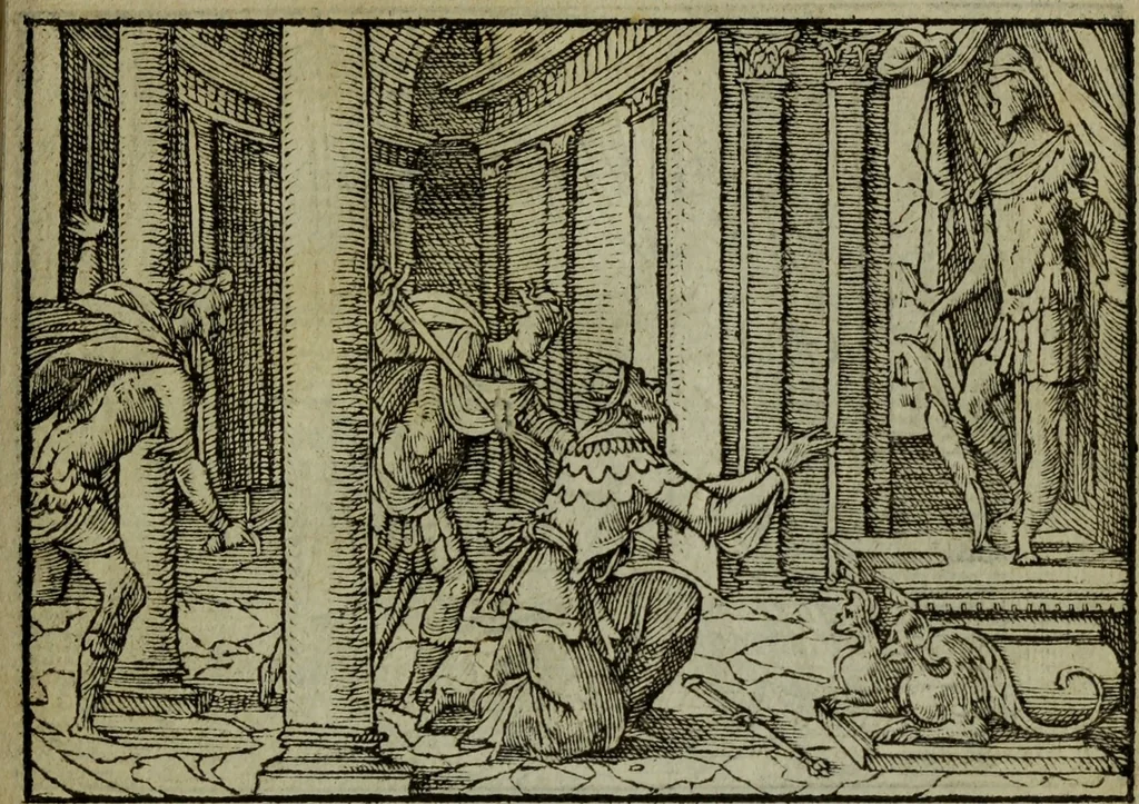 An illustration from Qvadrins historiqves de la Bible, 1558, leaf 184