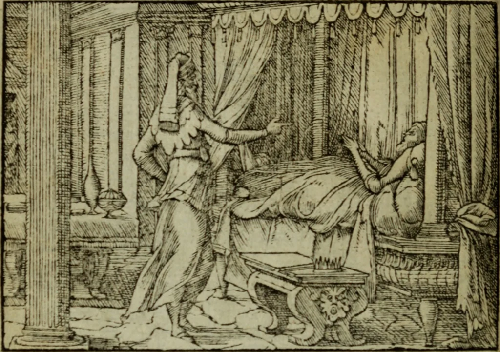 An illustration from Qvadrins historiqves de la Bible, 1558, leaf 185