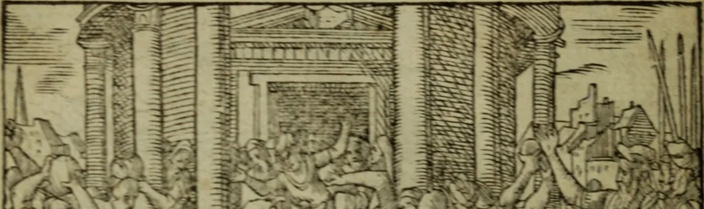 An illustration from Qvadrins historiqves de la Bible, 1558, leaf 189