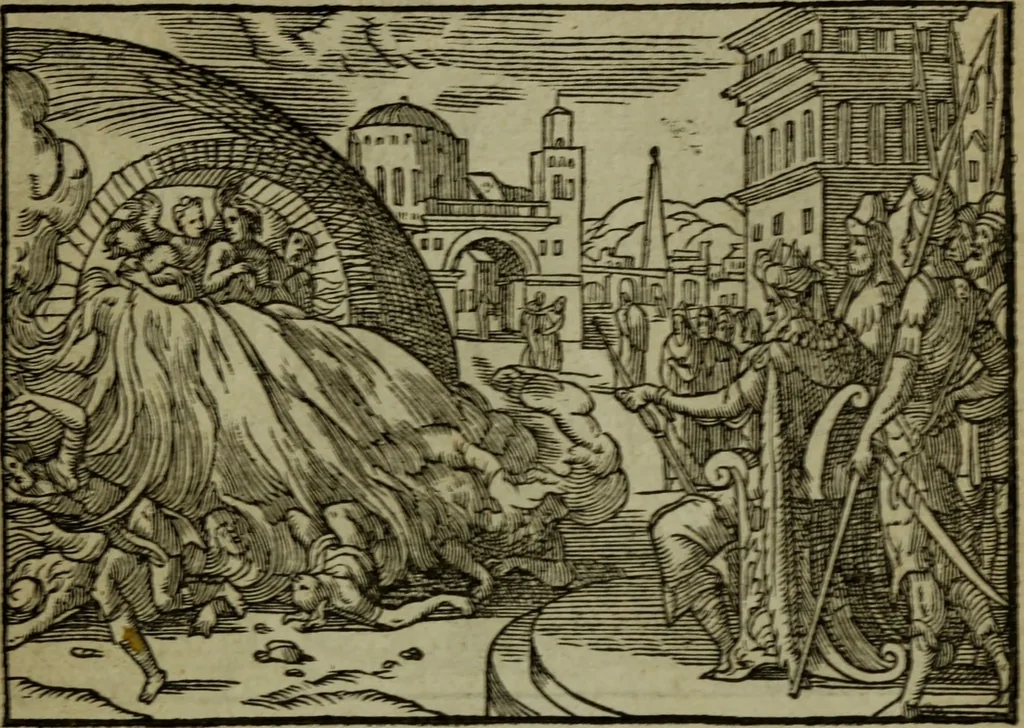 An illustration from Qvadrins historiqves de la Bible, 1558, leaf 198