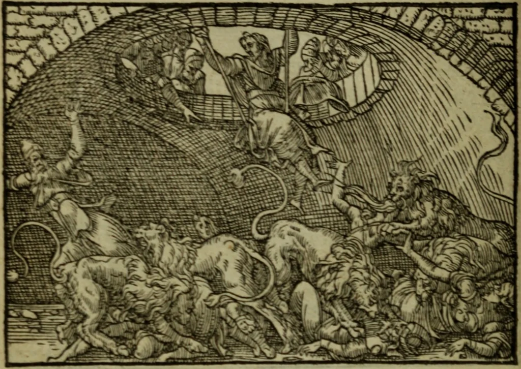 An illustration from Qvadrins historiqves de la Bible, 1558, leaf 201