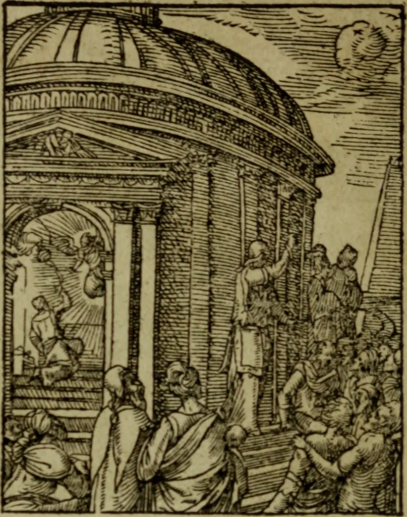 An illustration from Qvadrins historiqves de la Bible, 1558, leaf 215