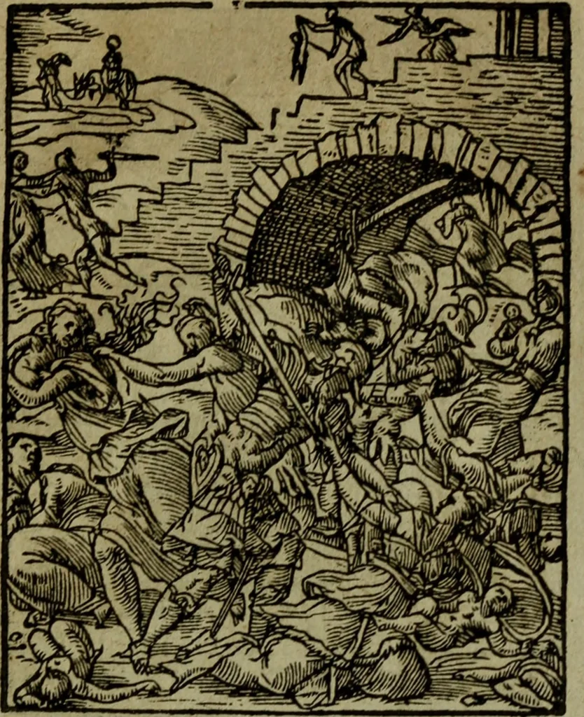 An illustration from Qvadrins historiqves de la Bible, 1558, leaf 222