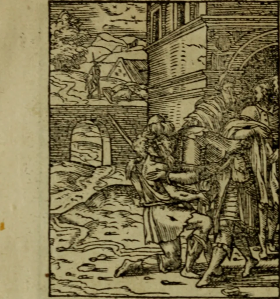 An illustration from Qvadrins historiqves de la Bible, 1558, leaf 245