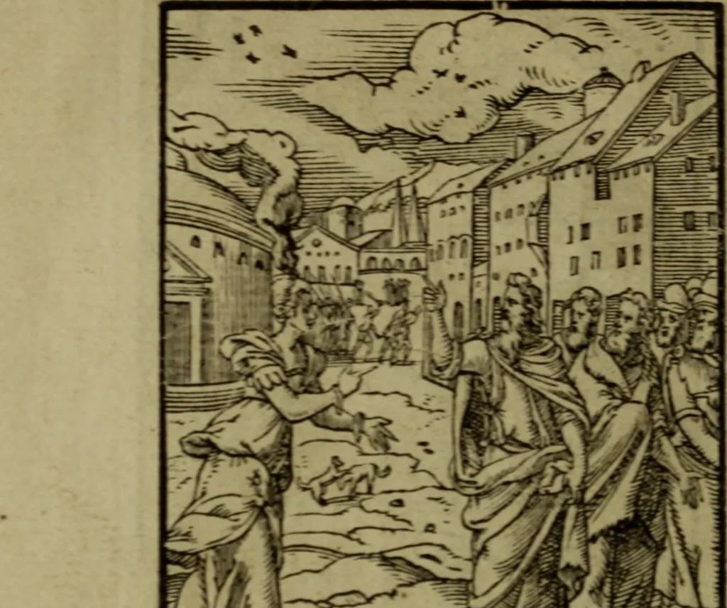 An illustration from Qvadrins historiqves de la Bible, 1558, leaf 277