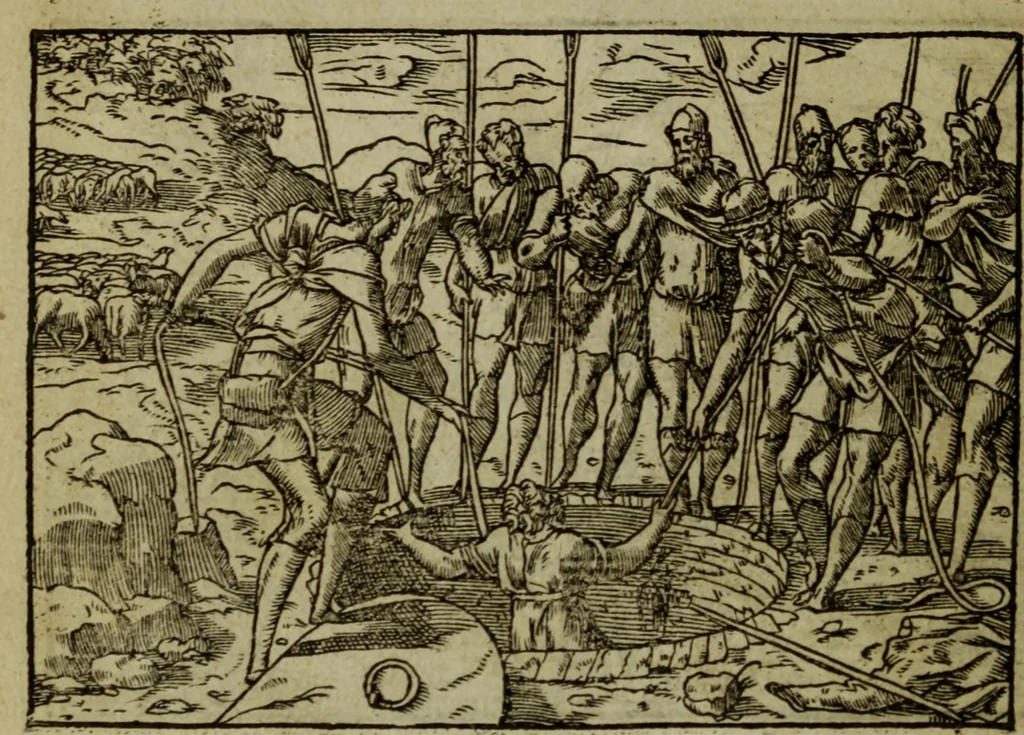 An illustration from Qvadrins historiqves de la Bible, 1558, leaf 45