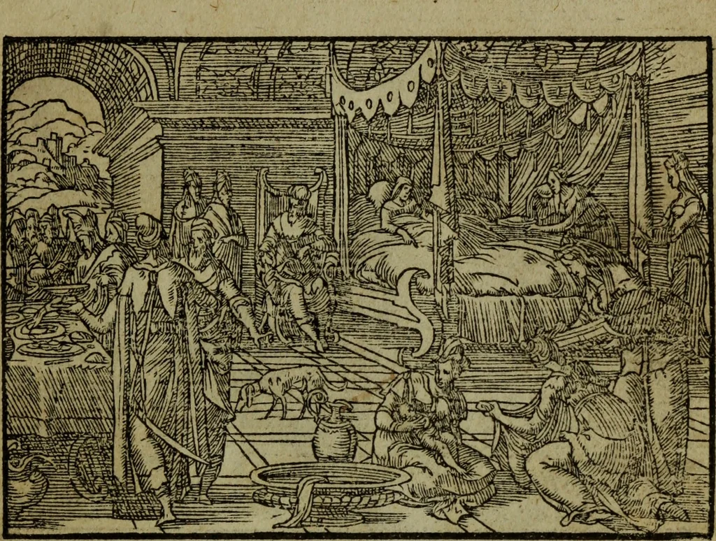 An illustration from Qvadrins historiqves de la Bible, 1558, leaf 58