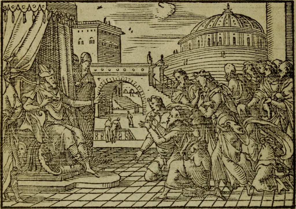 An illustration from Qvadrins historiqves de la Bible, 1558, leaf 61