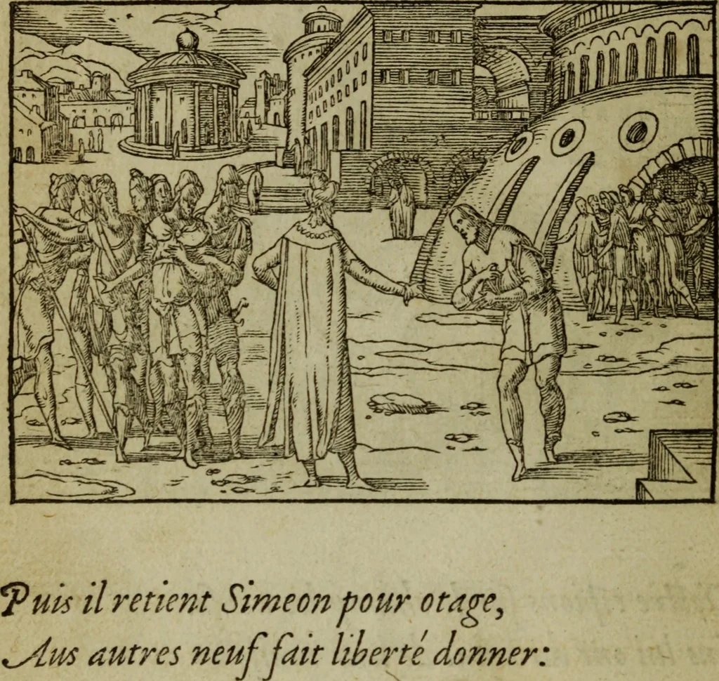 An illustration from Qvadrins historiqves de la Bible, 1558, leaf 63