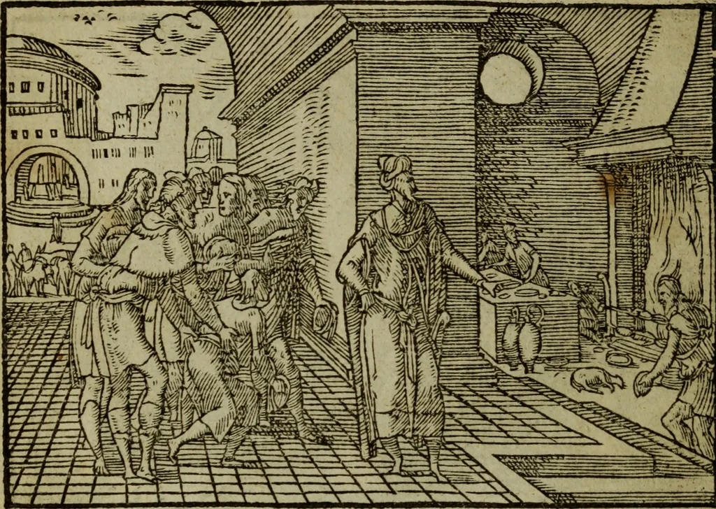 An illustration from Qvadrins historiqves de la Bible, 1558, leaf 65