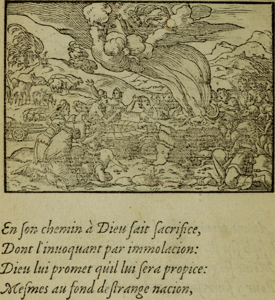 An illustration from Qvadrins historiqves de la Bible, 1558, leaf 71