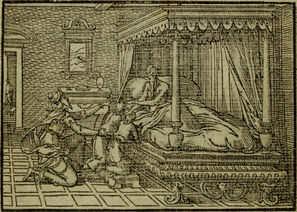 An illustration from Qvadrins historiqves de la Bible, 1558, leaf 73
