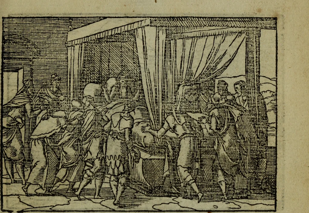 An illustration from Qvadrins historiqves de la Bible, 1558, leaf 74