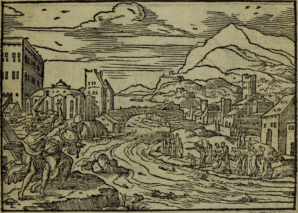 An illustration from Qvadrins historiqves de la Bible, 1558, leaf 80