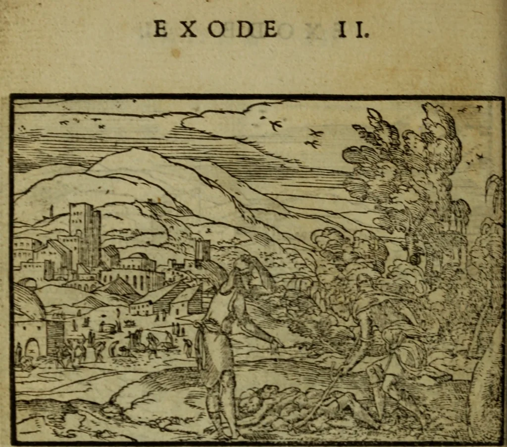 An illustration from Qvadrins historiqves de la Bible, 1558, leaf 83