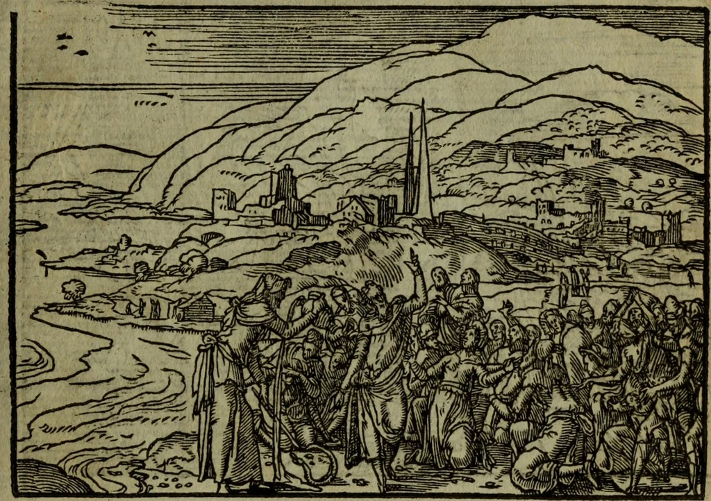 An illustration from Qvadrins historiqves de la Bible, 1558, leaf 92