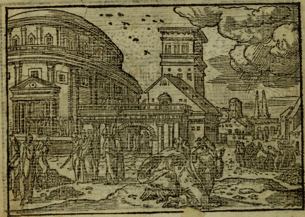 An illustration from Qvadrins historiqves de la Bible, 1558, leaf 99
