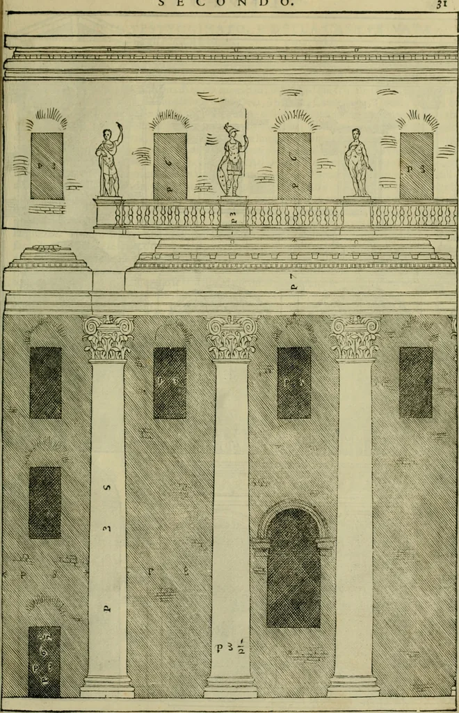 An illustration from I qvattro libri dell'architettvra di Andrea Palladio : ne' quali, dopo un breue trattato de' cinque ordini, & di quelli auertimenti, che sono piu necessarij nel fabricare;, 1570, leaf 102