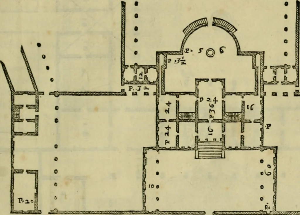 An illustration from I qvattro libri dell'architettvra di Andrea Palladio : ne' quali, dopo un breue trattato de' cinque ordini, & di quelli auertimenti, che sono piu necessarij nel fabricare;, 1570, leaf 136