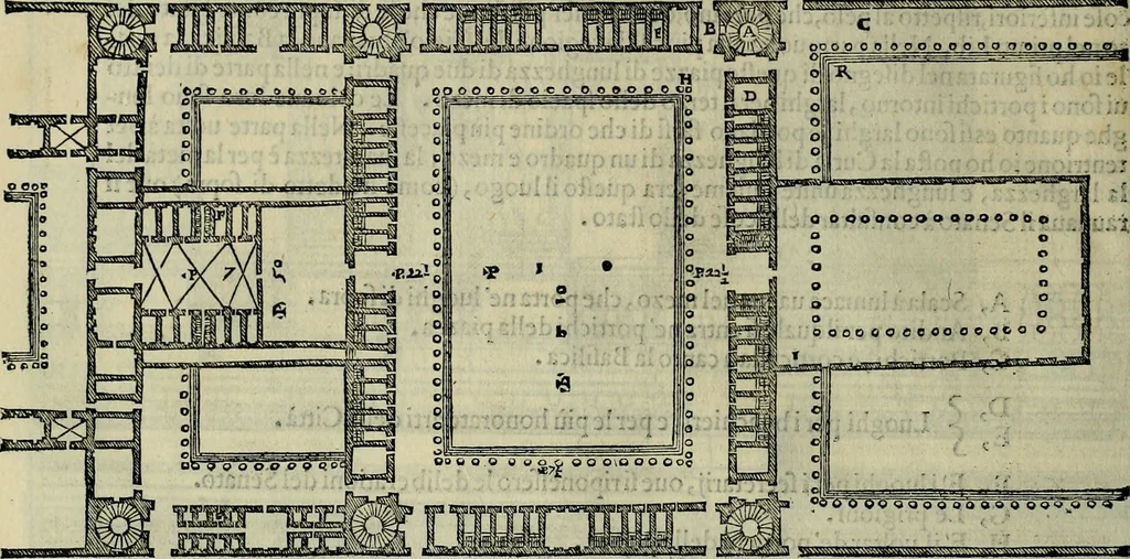 An illustration from I qvattro libri dell'architettvra di Andrea Palladio : ne' quali, dopo un breue trattato de' cinque ordini, & di quelli auertimenti, che sono piu necessarij nel fabricare;, 1570, leaf 187