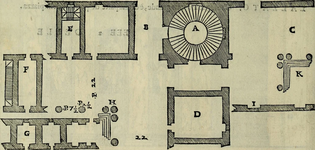 An illustration from I qvattro libri dell'architettvra di Andrea Palladio : ne' quali, dopo un breue trattato de' cinque ordini, & di quelli auertimenti, che sono piu necessarij nel fabricare;, 1570, leaf 187