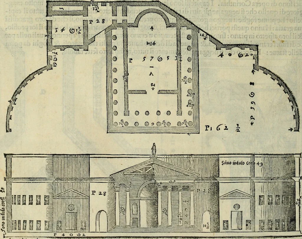 An illustration from I qvattro libri dell'architettvra di Andrea Palladio : ne' quali, dopo un breue trattato de' cinque ordini, & di quelli auertimenti, che sono piu necessarij nel fabricare;, 1570, leaf 215