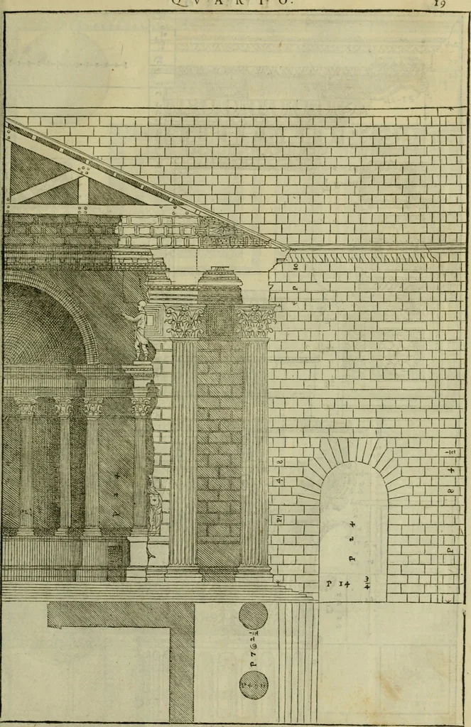 An illustration from I qvattro libri dell'architettvra di Andrea Palladio : ne' quali, dopo un breue trattato de' cinque ordini, & di quelli auertimenti, che sono piu necessarij nel fabricare;, 1570, leaf 218