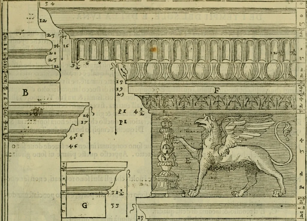 An illustration from I qvattro libri dell'architettvra di Andrea Palladio : ne' quali, dopo un breue trattato de' cinque ordini, & di quelli auertimenti, che sono piu necessarij nel fabricare;, 1570, leaf 234