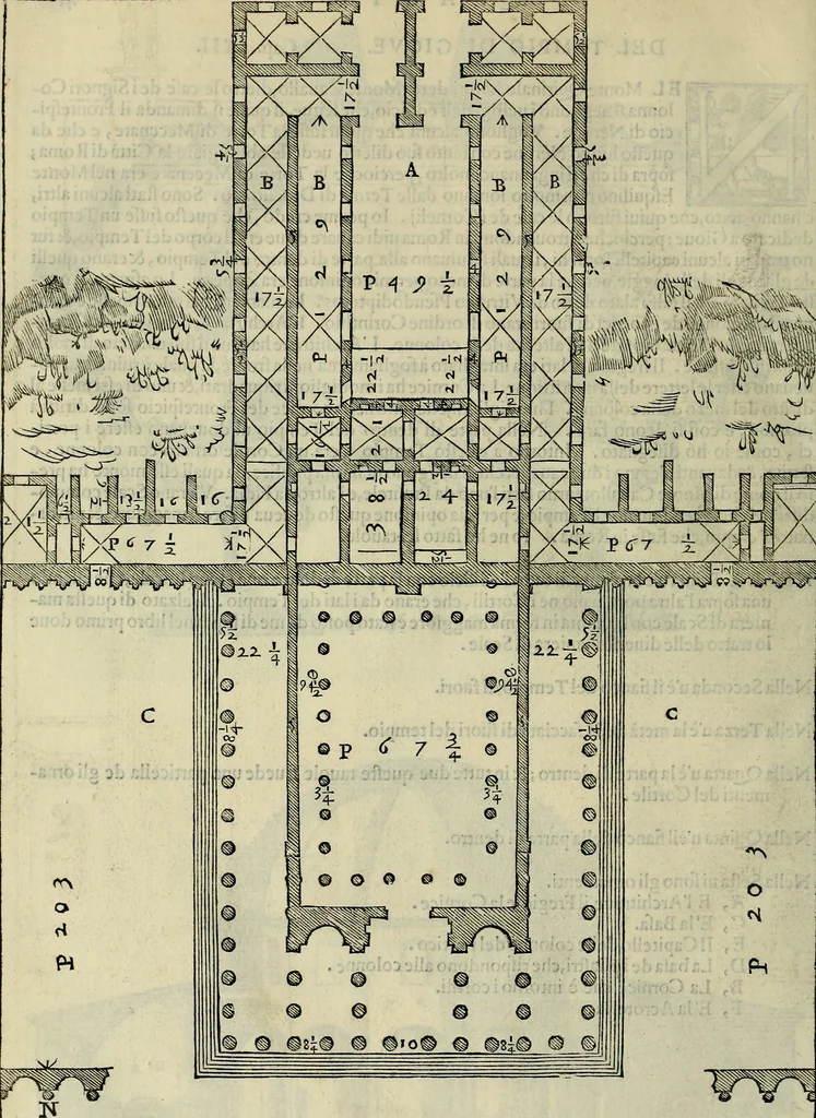 An illustration from I qvattro libri dell'architettvra di Andrea Palladio : ne' quali, dopo un breue trattato de' cinque ordini, & di quelli auertimenti, che sono piu necessarij nel fabricare;, 1570, leaf 241