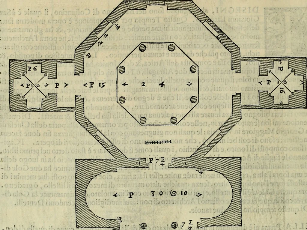 An illustration from I qvattro libri dell'architettvra di Andrea Palladio : ne' quali, dopo un breue trattato de' cinque ordini, & di quelli auertimenti, che sono piu necessarij nel fabricare;, 1570, leaf 261