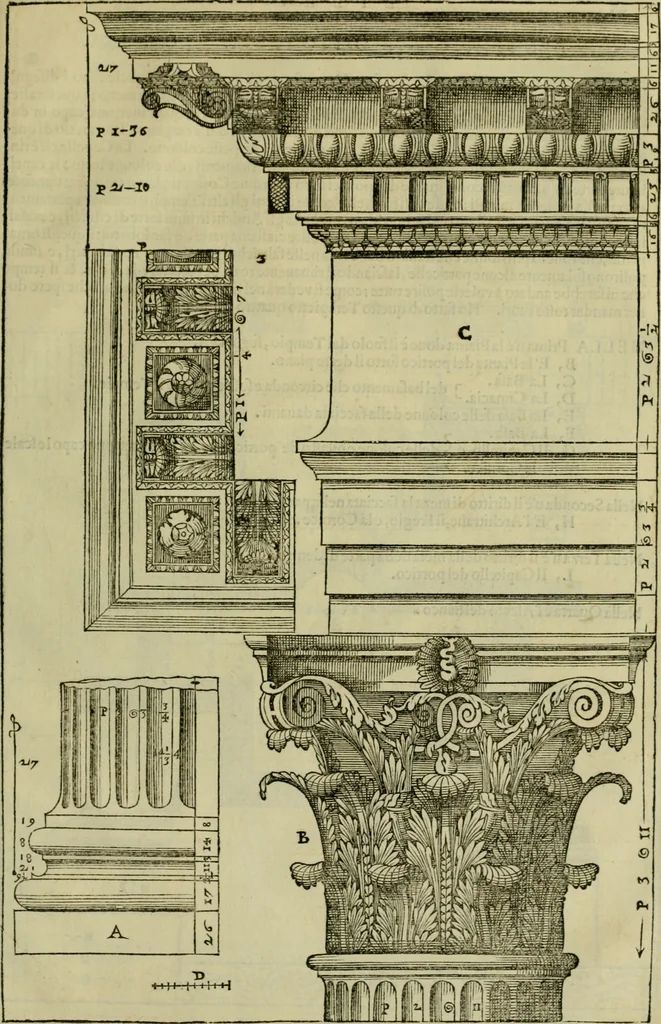 An illustration from I qvattro libri dell'architettvra di Andrea Palladio : ne' quali, dopo un breue trattato de' cinque ordini, & di quelli auertimenti, che sono piu necessarij nel fabricare;, 1570, leaf 296