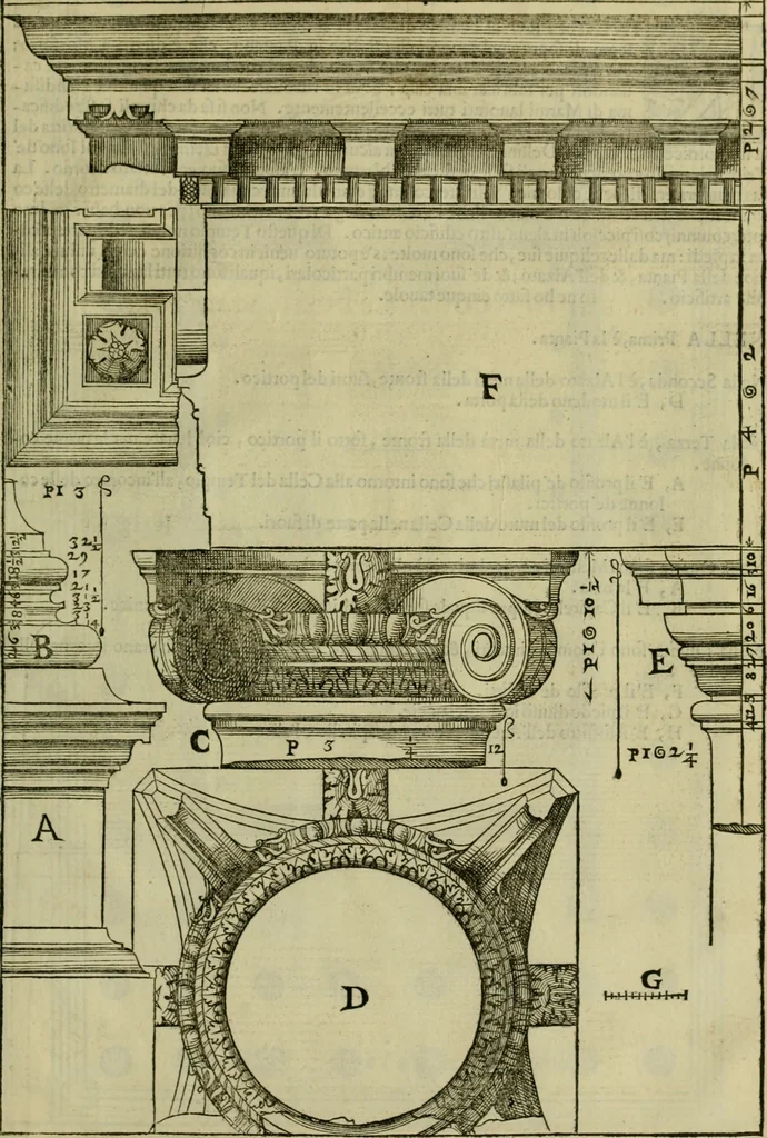 An illustration from I qvattro libri dell'architettvra di Andrea Palladio : ne' quali, dopo un breue trattato de' cinque ordini, & di quelli auertimenti, che sono piu necessarij nel fabricare;, 1570, leaf 326