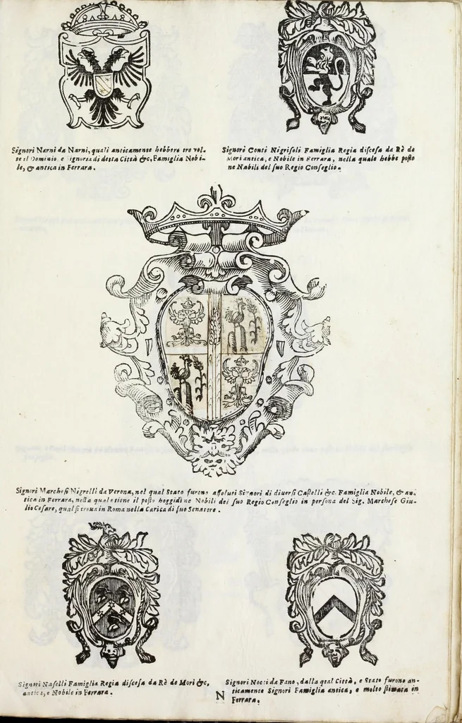 An illustration from Raccolta dell' armi antiche e moderne de nobili ferraresi : con l'origine loro sin hora trouate, 1689, leaf 129