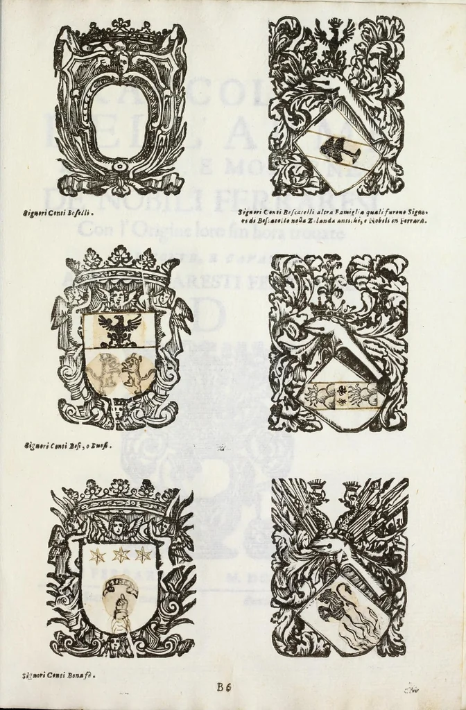 An illustration from Raccolta dell' armi antiche e moderne de nobili ferraresi : con l'origine loro sin hora trouate, 1689, leaf 65