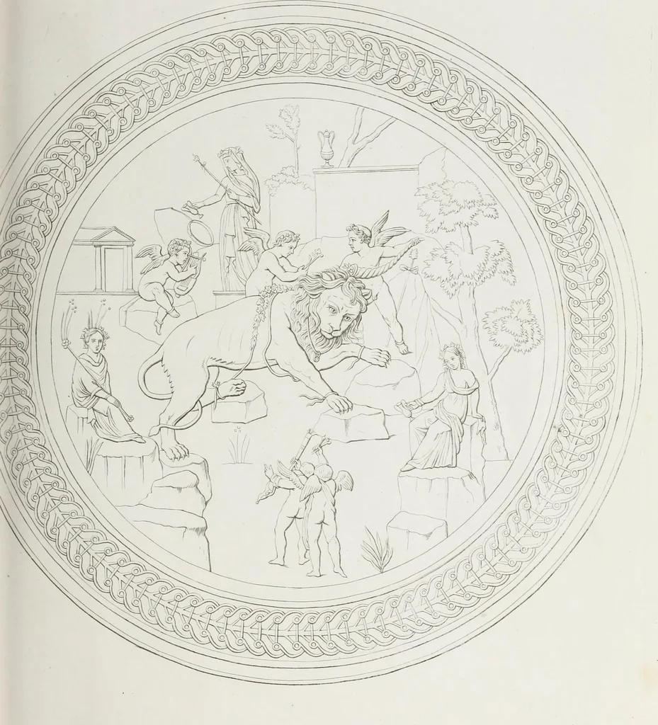 An illustration from Raccolta de' piu belli ed interessanti dipinti, musaici ed altri monumenti rinvenuti negli scavi di Ercolano, di Pompei, e di Stabia, che ammiransi nel Museo nazionale.., 1876, leaf 128