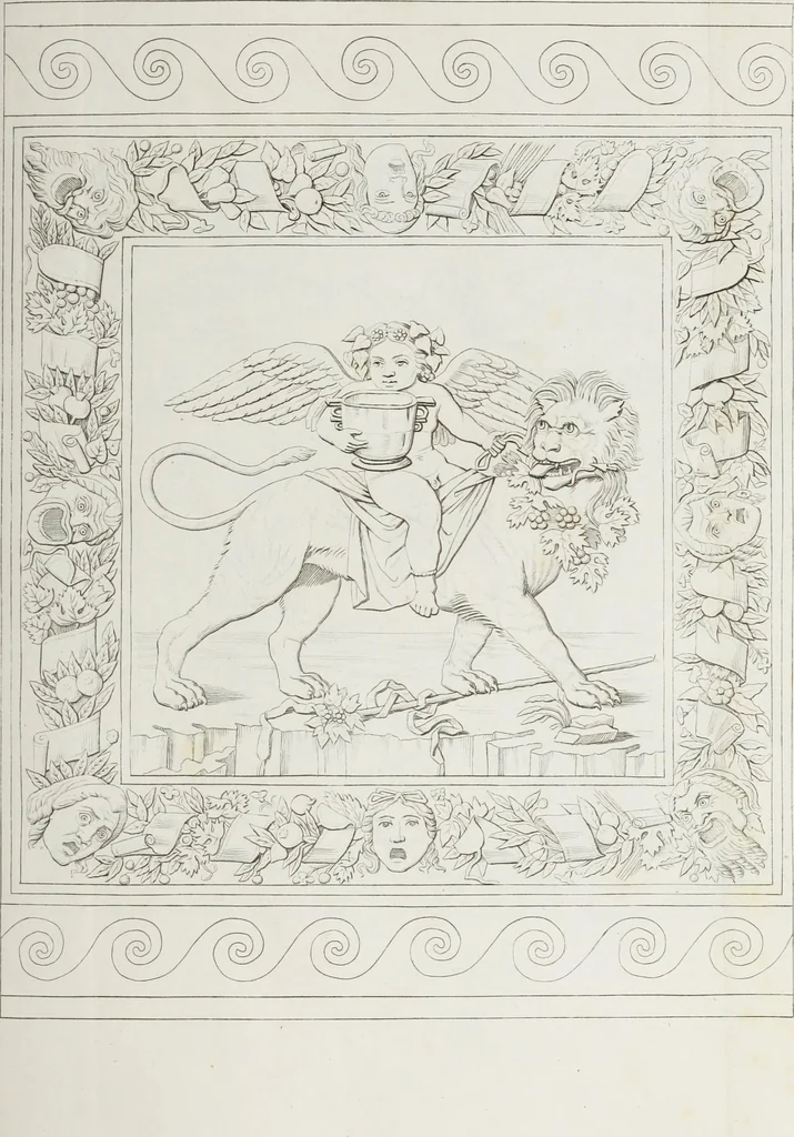 An illustration from Raccolta de' piu belli ed interessanti dipinti, musaici ed altri monumenti rinvenuti negli scavi di Ercolano, di Pompei, e di Stabia, che ammiransi nel Museo nazionale.., 1876, leaf 142