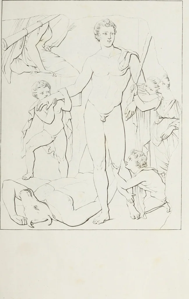 An illustration from Raccolta de' piu belli ed interessanti dipinti, musaici ed altri monumenti rinvenuti negli scavi di Ercolano, di Pompei, e di Stabia, che ammiransi nel Museo nazionale.., 1876, leaf 152