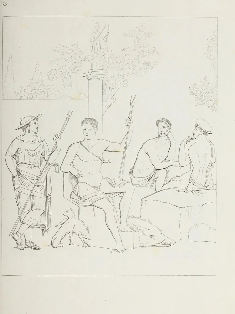 An illustration from Raccolta de' piu belli ed interessanti dipinti, musaici ed altri monumenti rinvenuti negli scavi di Ercolano, di Pompei, e di Stabia, che ammiransi nel Museo nazionale.., 1876, leaf 156