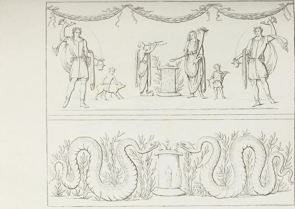An illustration from Raccolta de' piu belli ed interessanti dipinti, musaici ed altri monumenti rinvenuti negli scavi di Ercolano, di Pompei, e di Stabia, che ammiransi nel Museo nazionale.., 1876, leaf 182