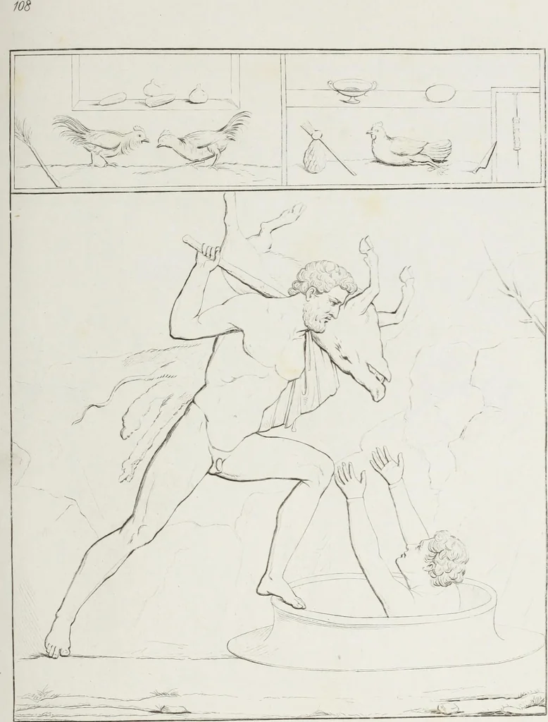 An illustration from Raccolta de' piu belli ed interessanti dipinti, musaici ed altri monumenti rinvenuti negli scavi di Ercolano, di Pompei, e di Stabia, che ammiransi nel Museo nazionale.., 1876, leaf 222