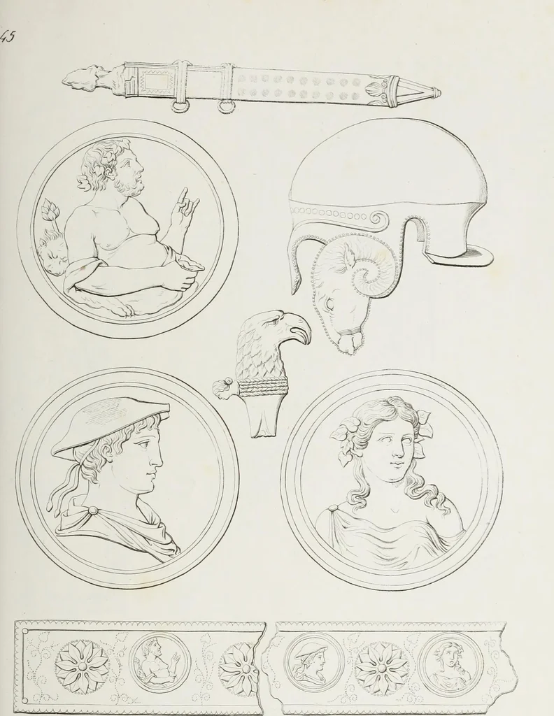 An illustration from Raccolta de' piu belli ed interessanti dipinti, musaici ed altri monumenti rinvenuti negli scavi di Ercolano, di Pompei, e di Stabia, che ammiransi nel Museo nazionale.., 1876, leaf 96