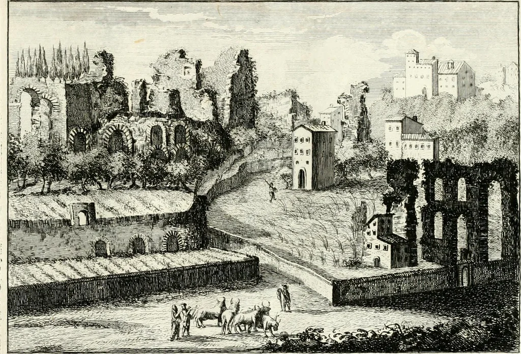 An illustration from Raccolta di 50 vedute antiche, e moderne della città di Roma e sue vicinanze, 1827, leaf 84