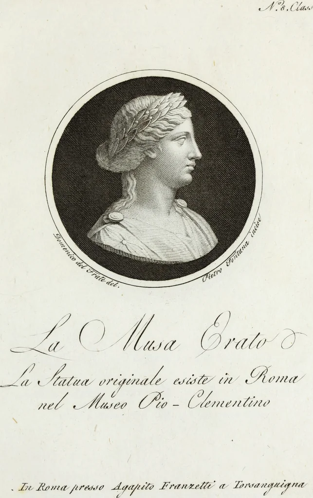 An illustration from Raccolta di dodici busti cavati dalle antiche statue originali : e sono l'Apollo citaredo colle muse, e l'Apollo detto di Belvedere, queste si ammirano nel Museo Pio-Clementino, la Venere de Medici, nel Museo ducale in Firenze, 1794, leaf 20
