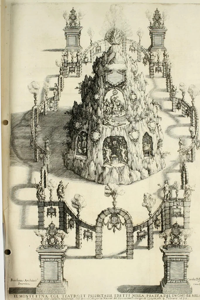 An illustration from Racconto delle pvbliche allegrezze fatte dalla citta di Milano alli iv. febraro MDCXXX. per la felice nascita del sereniss. primogenito di Spagna Baldasar Carlo Dominico, 1630, leaf 17