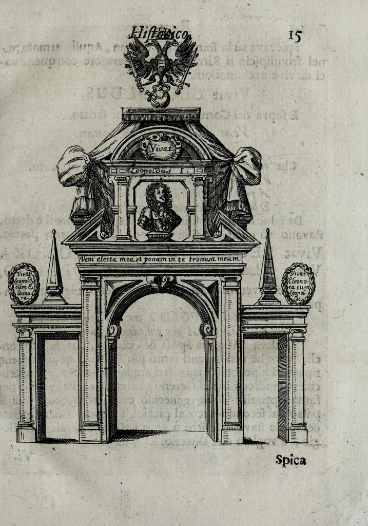 An illustration from Racconto historico del felicissimo maritaggio delle Sacre Cesaree Reali Maesta di Leopoldo et Eleonora Maddalena Teresa principessa nata di Neoburg sempre augusti, 1677, leaf 23