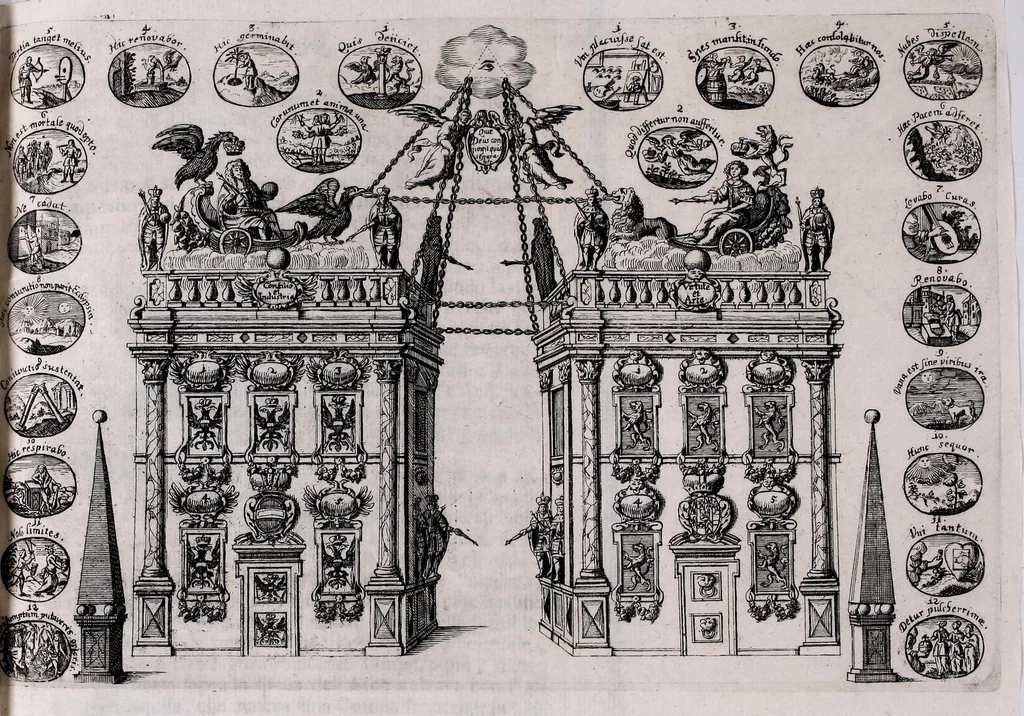 An illustration from Racconto historico del felicissimo maritaggio delle Sacre Cesaree Reali Maesta di Leopoldo et Eleonora Maddalena Teresa principessa nata di Neoburg sempre augusti, 1677, leaf 33